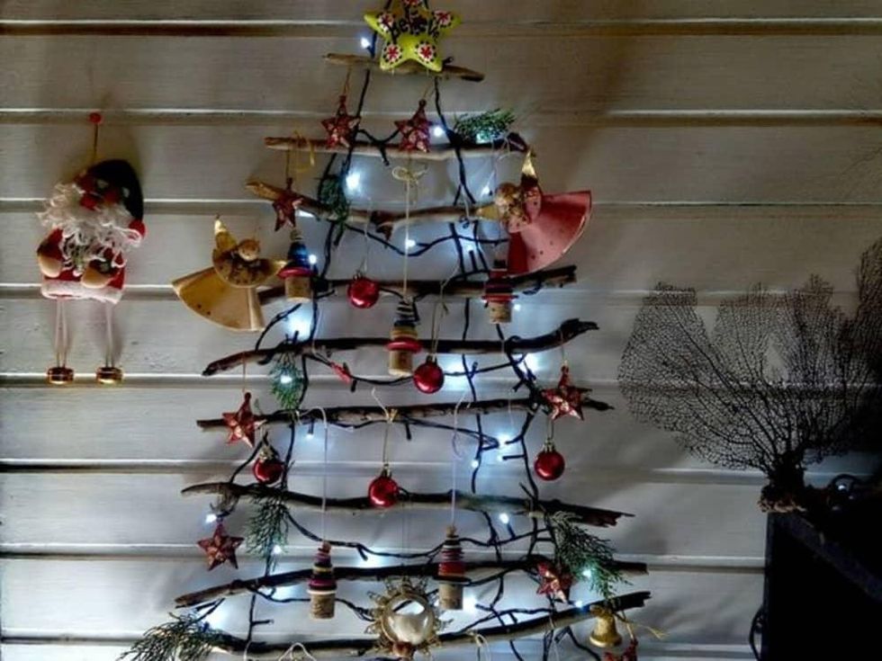 Minimalist Christmas tree made of branches