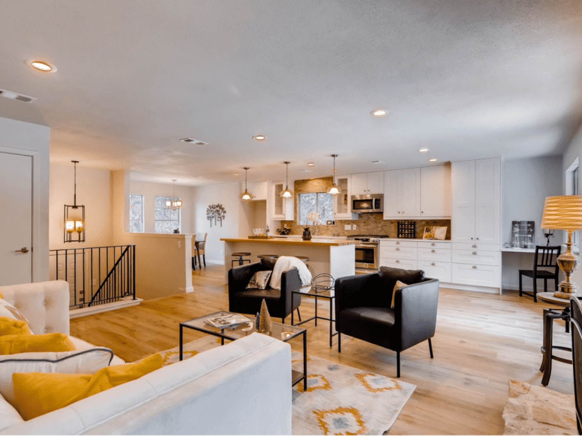 Modern living room and kitchen