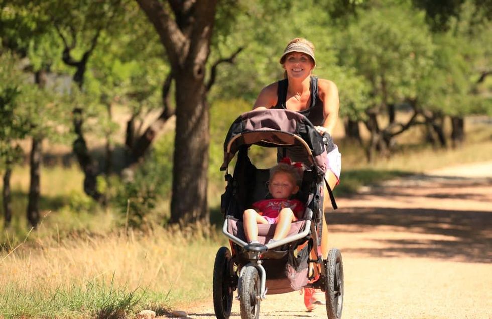 Mother and baby on hiking trails