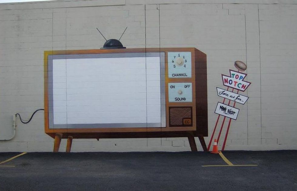 Movie night painted on the wall