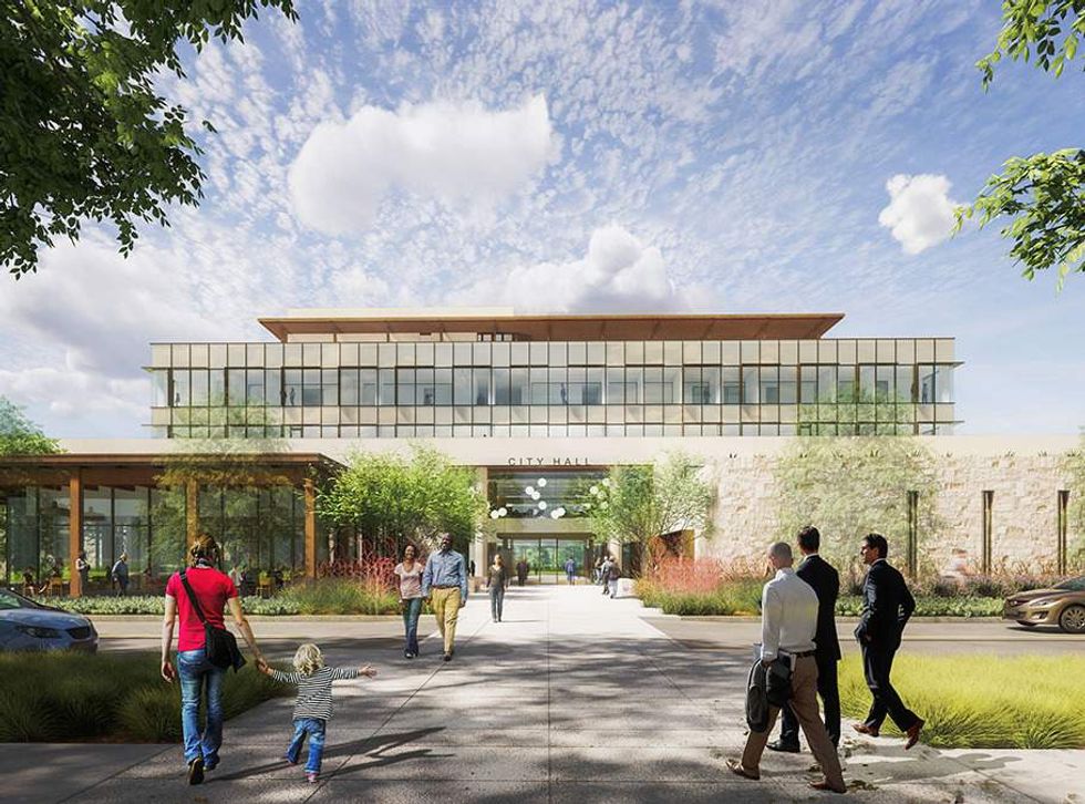 New Pflugerville City Hall exterior rendering, Pflugerville Downtown East project