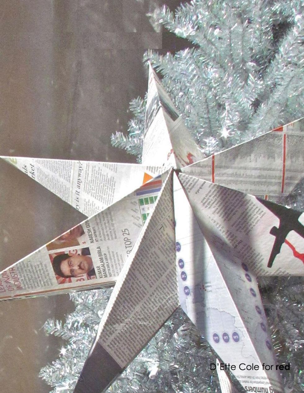 Newsprint star, holiday decorations
