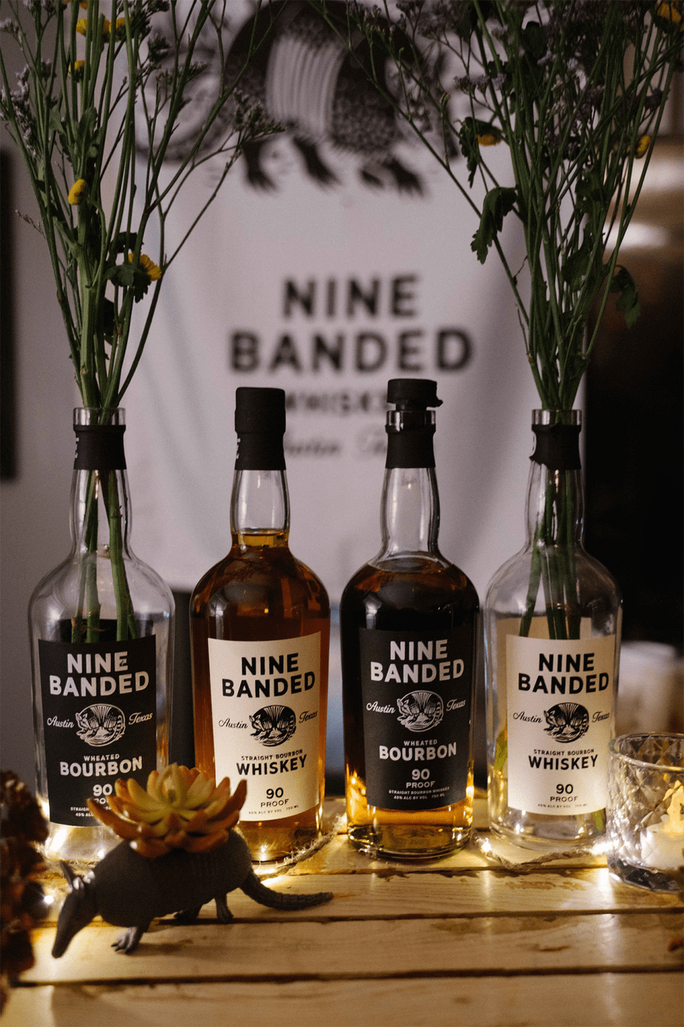 Nine Banded Whiskey and bourbon bottles