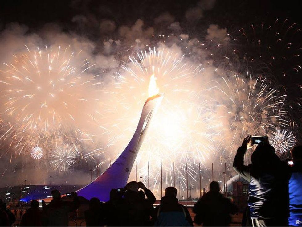 Olympic flame at Fischt Stadium in Sochi Russia during opening ceremony