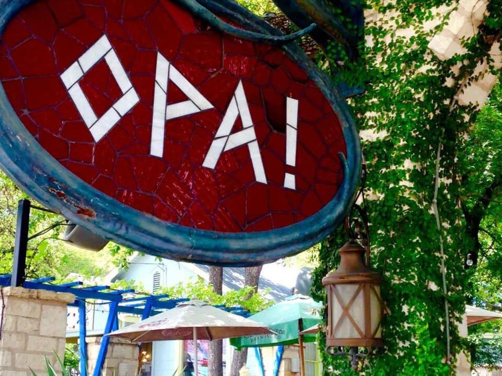Opa Coffe and Wine Bar Austin sign patio 2015