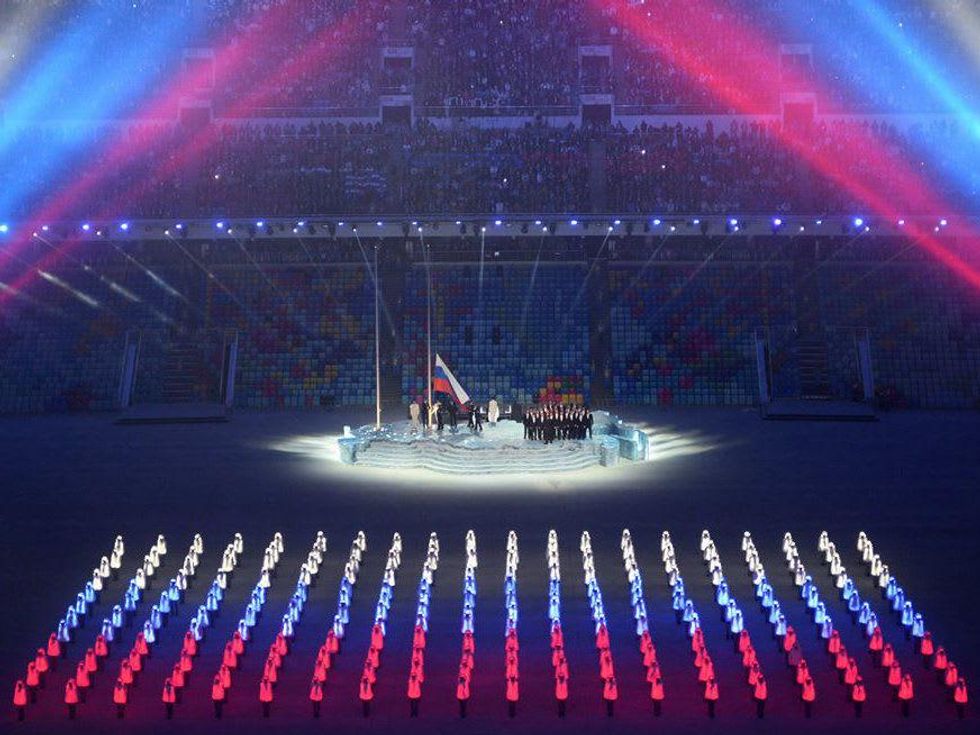 Opening ceremony with raising of Russian flag in Winter Olympics in Sochi