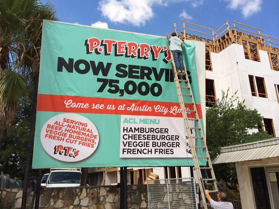 P Terrys sign near Barton Creek for ACL Fest