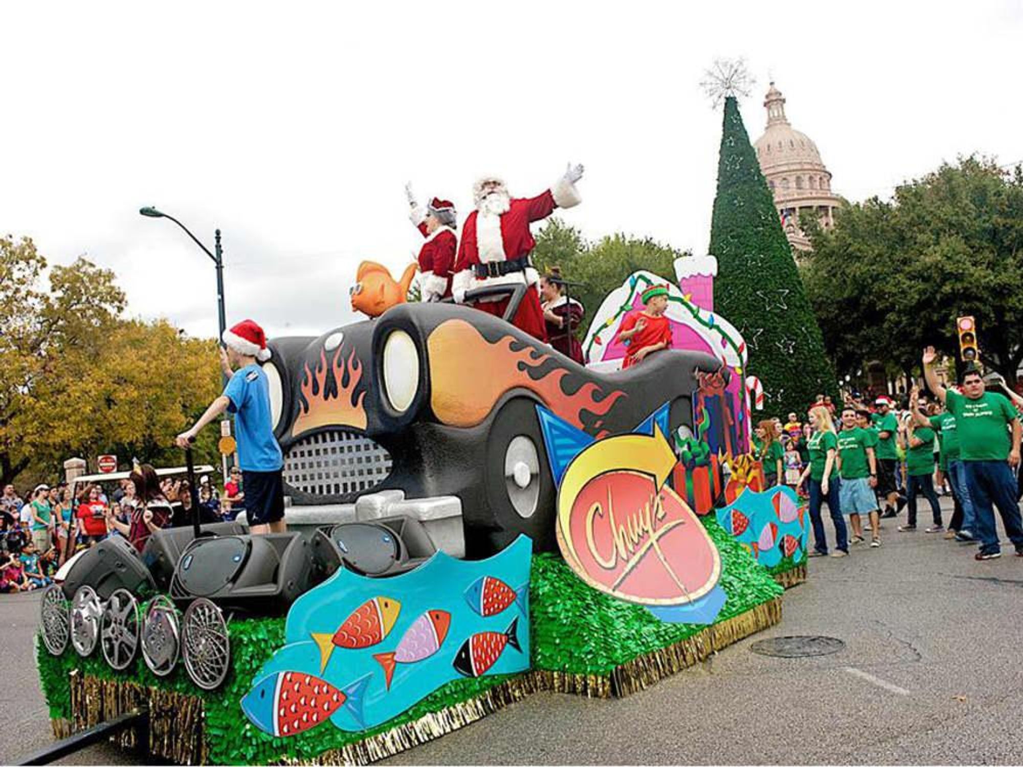 parade float from Chuy's Children Giving to Children Christmas parade