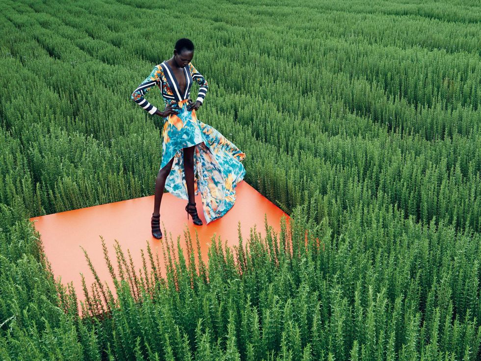 Patterned dress in field