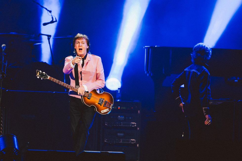 Paul McCartney at the Frank Erwin Center pointing