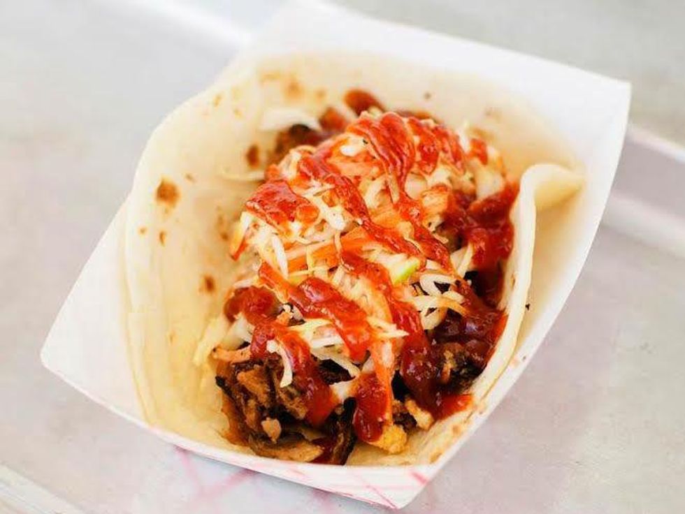 Peached Tortilla brisket taco