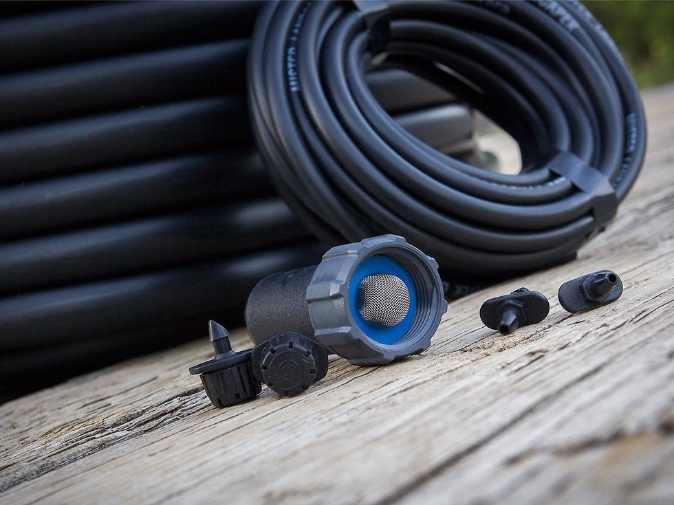 Photo of drip emitter system components