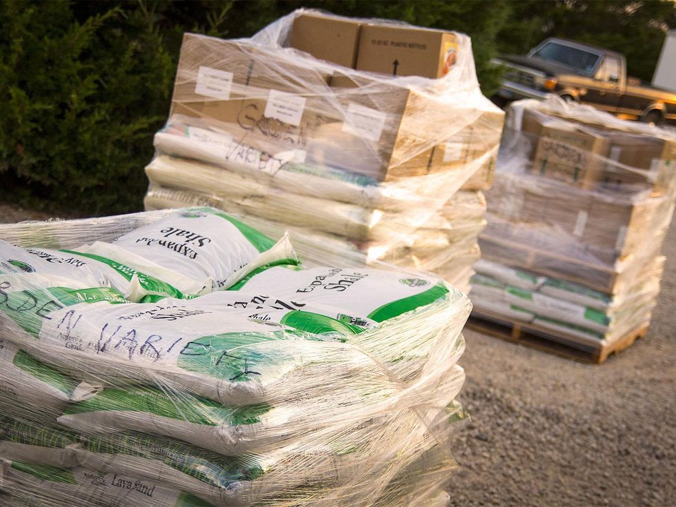 Photo of pallets of organic gardening products