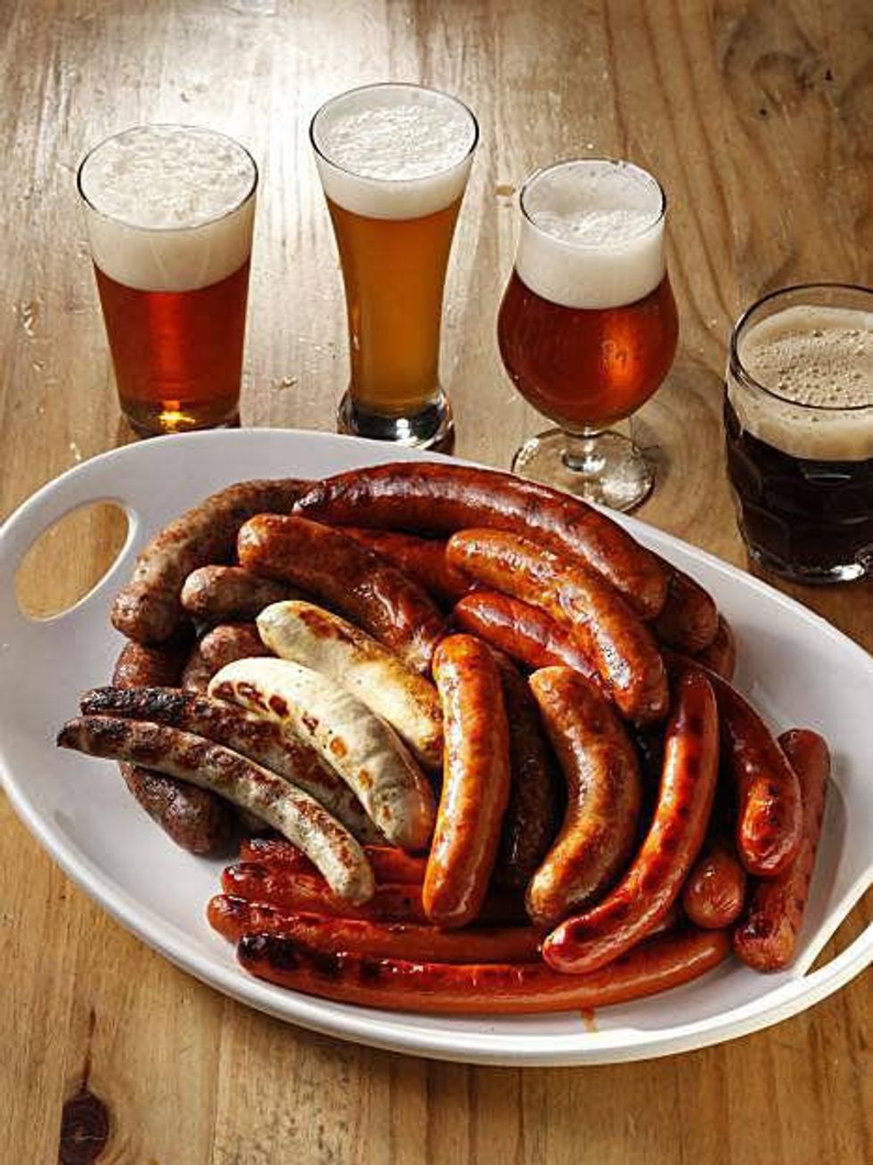 Plate of sausages and beer
