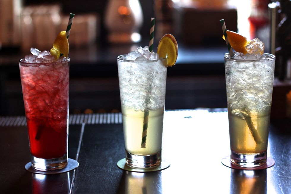 Pomegranate, honey and tamarind drinking vinegars at Sway Thai restaurant in Austin