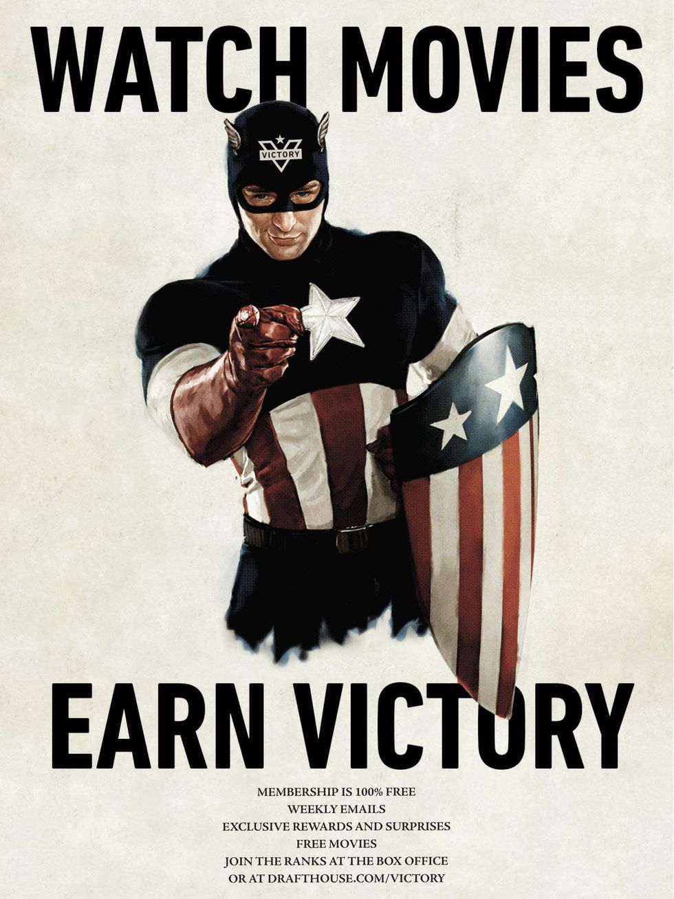 poster with Captain America for Alamo Drafthouse Victory rewards program