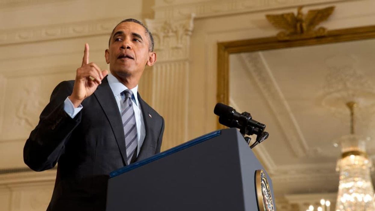 President Barack Obama speaking in East Room White House January 2014