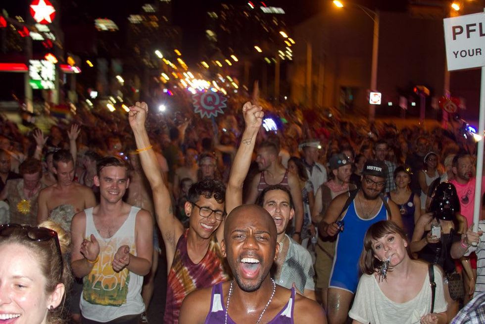 queer bomb marching on 6th street