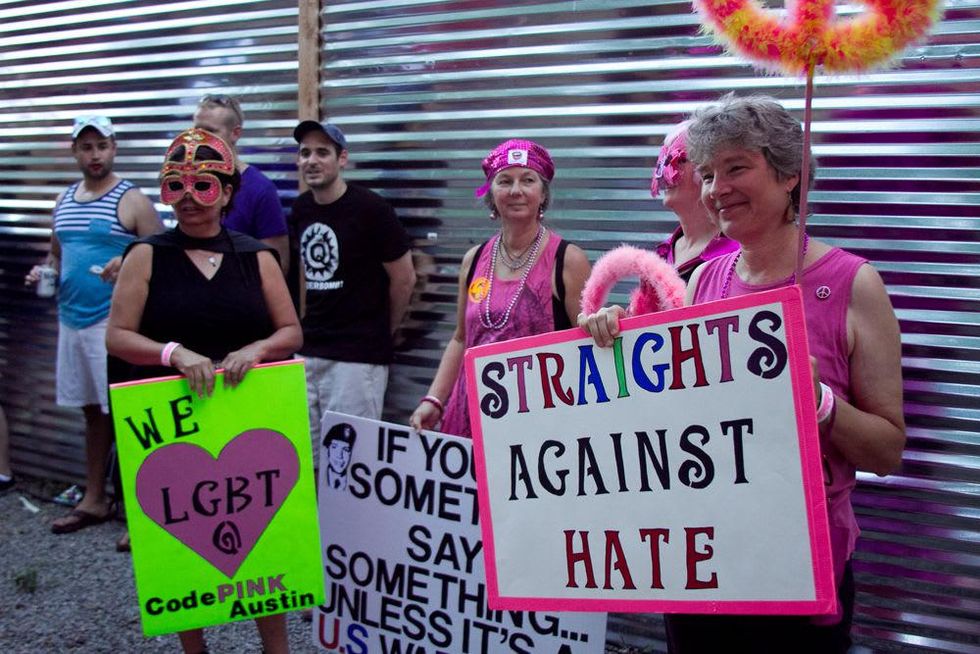 Queer Bomb Susan Van Haitsma and other members of Code Pink.