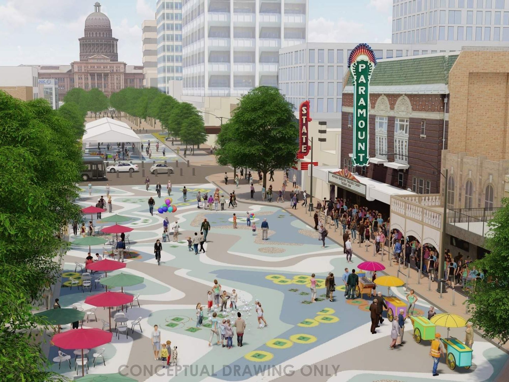 Rendering of the proposed plaza on Congress Avenue in downtown Austin
