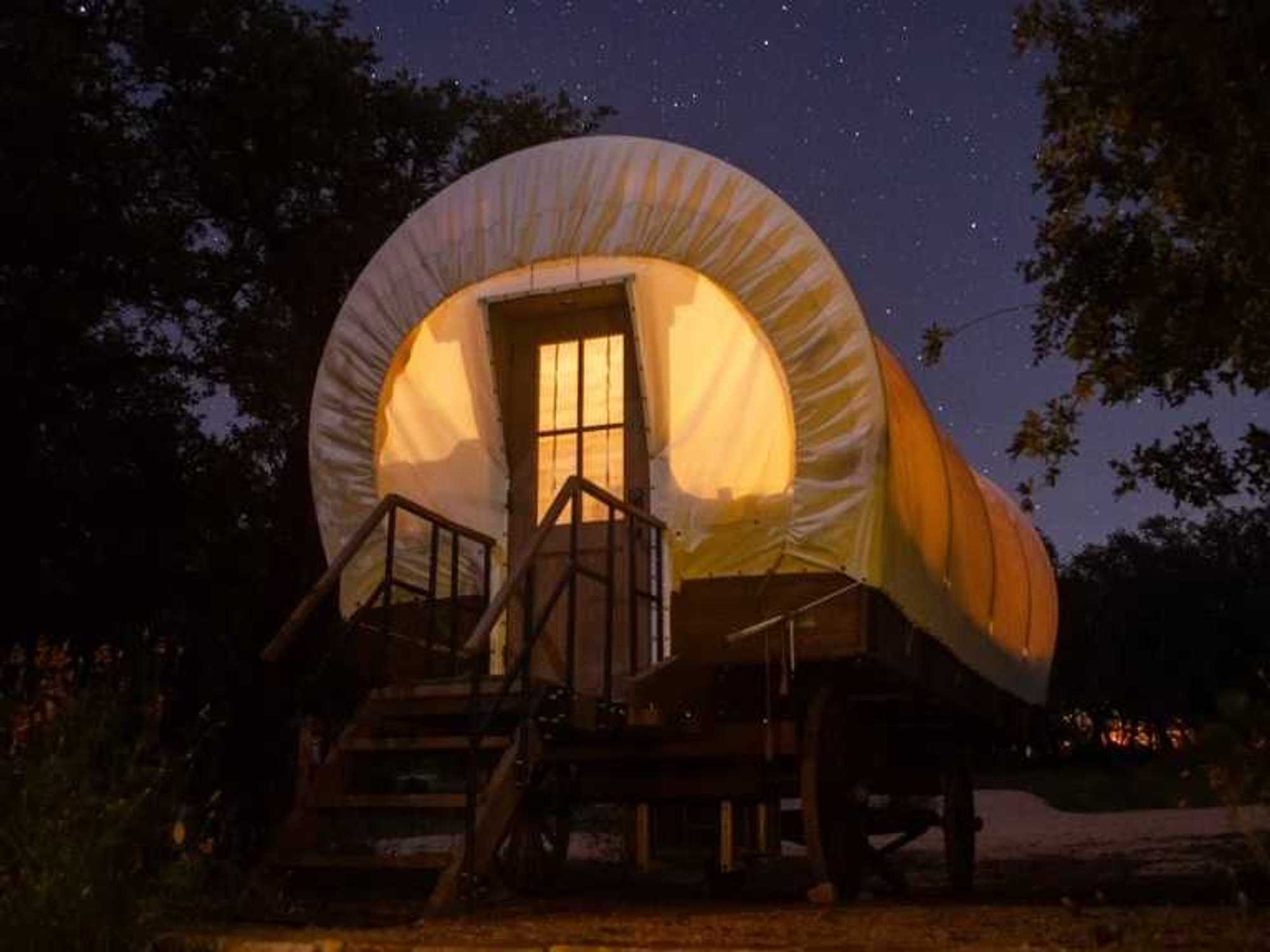 River's Edge Campground covered wagon campsite