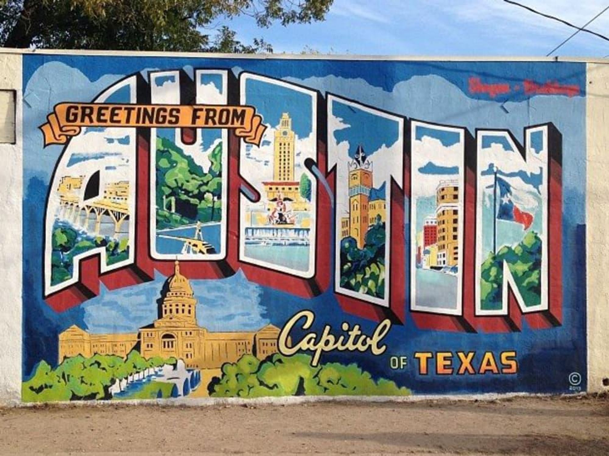 Roadhouse Relics Greetings from Austin postcard mural