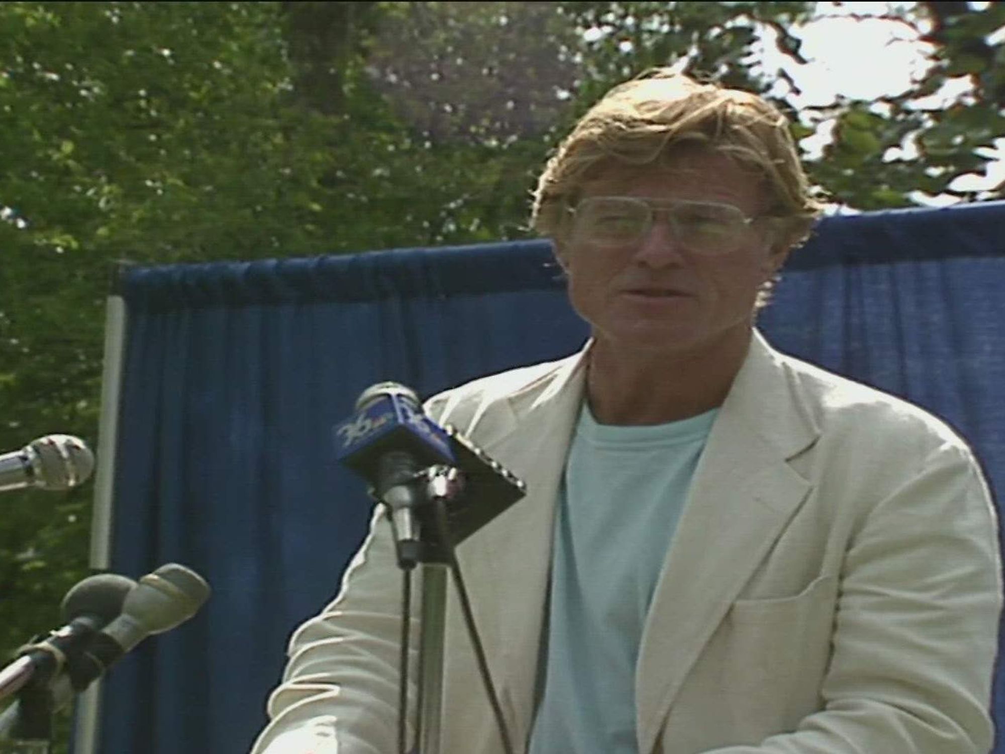Robert Redford at a press conference near Barton Springs