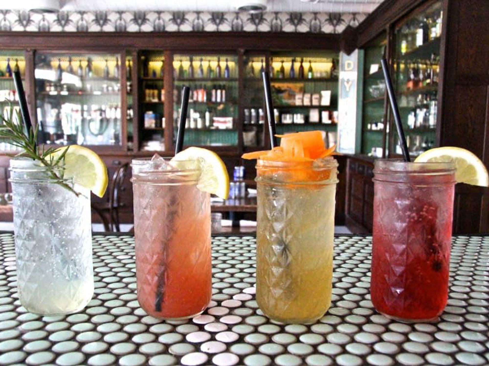 Rosewood, Pickpocket, Root Cola, Hibiscus Lemonade at Hillside Farmacy in Austin