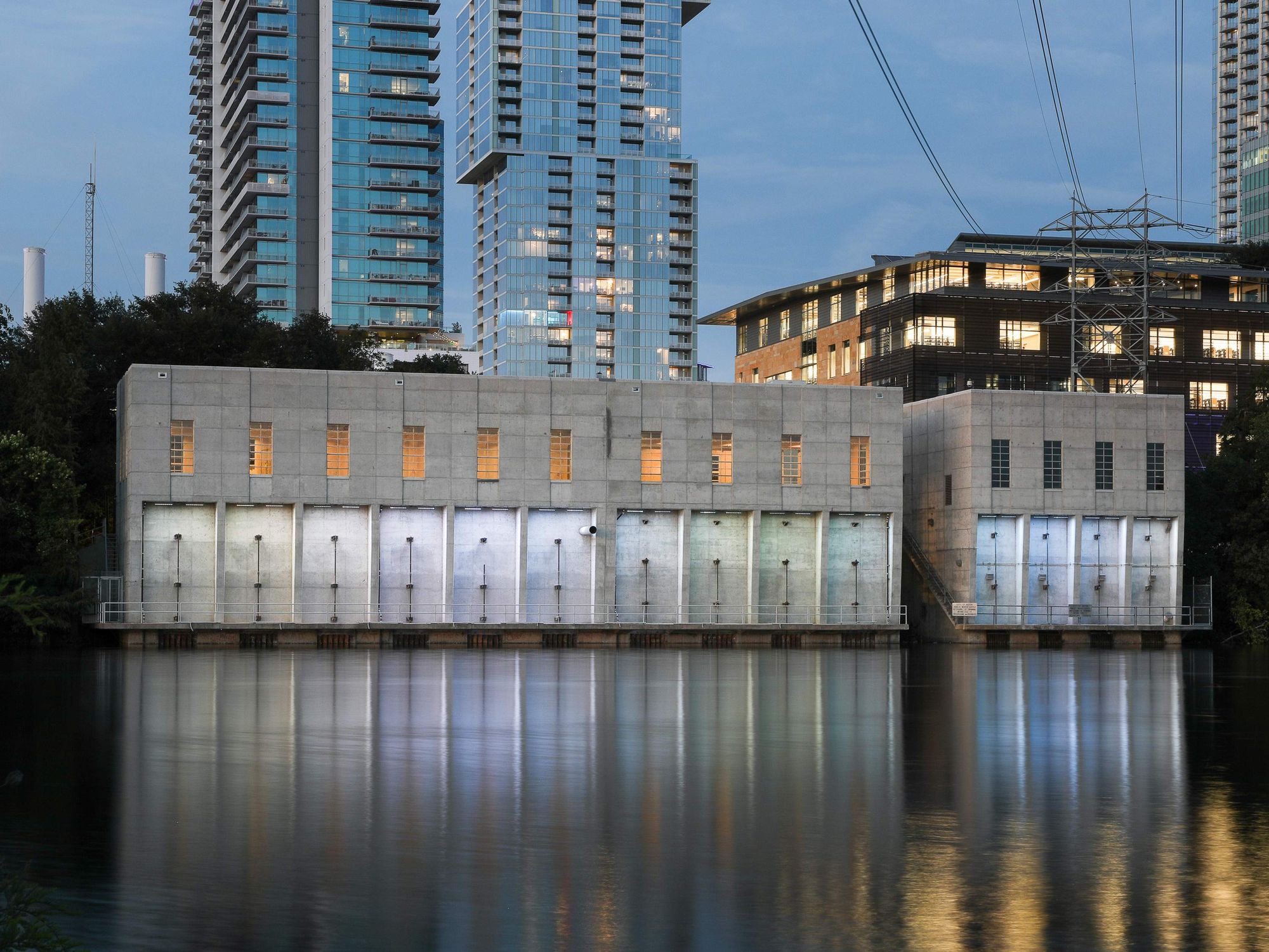 Seaholm Intake Facility in Austin at night
