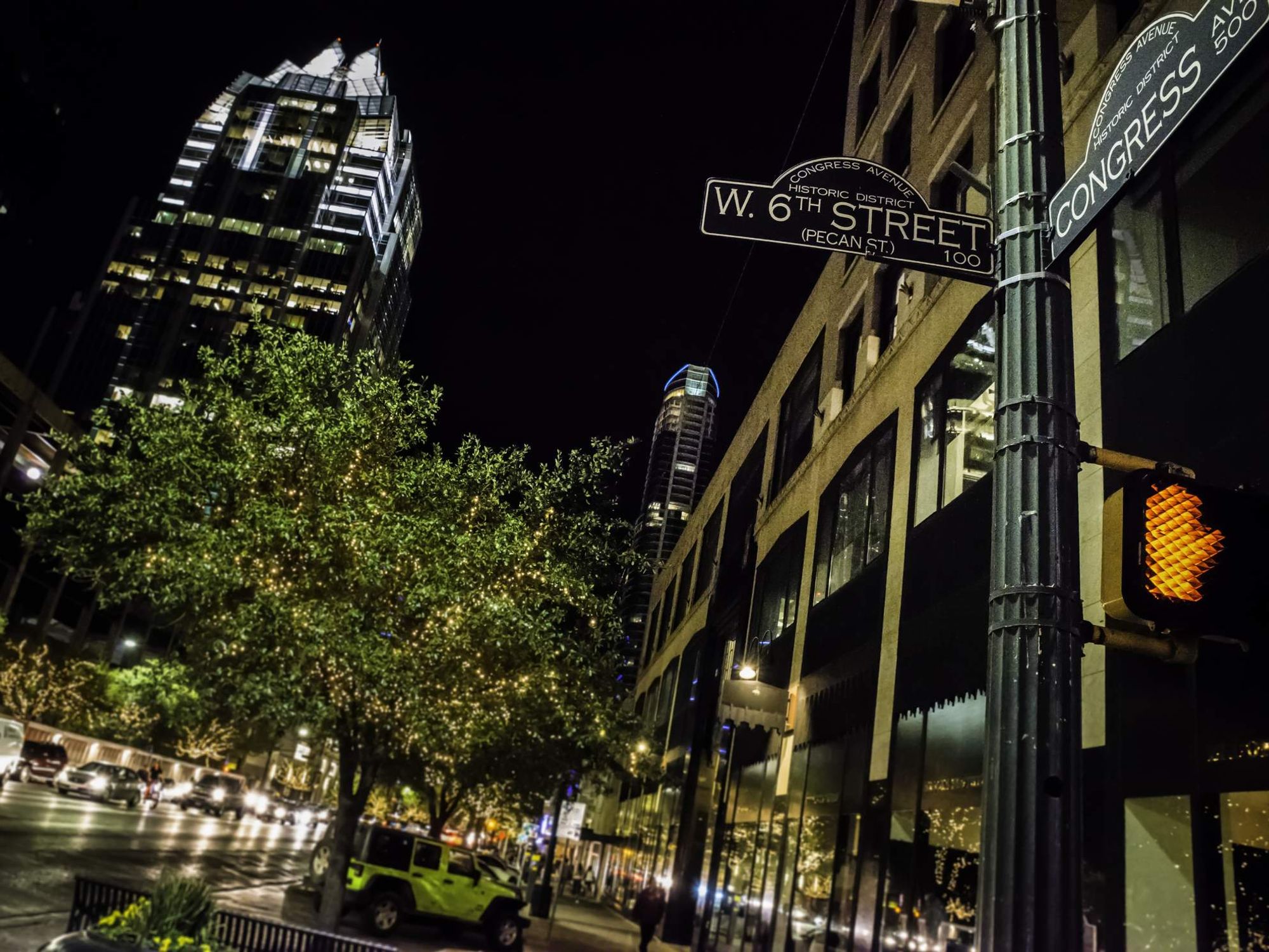 Sixth Street Austin at night