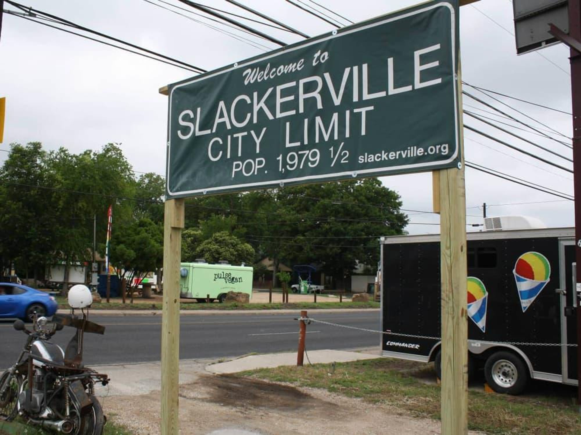Slackerville sign shopping area Austin