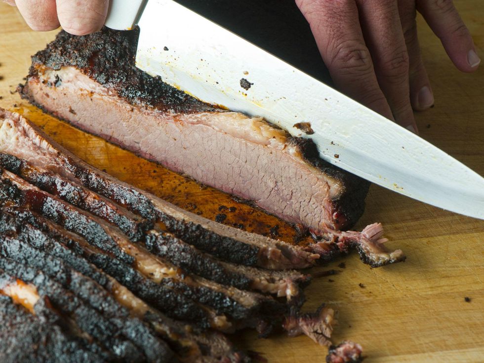 Sliced brisket at 3 Stacks Smoke & Tap House in Frisco