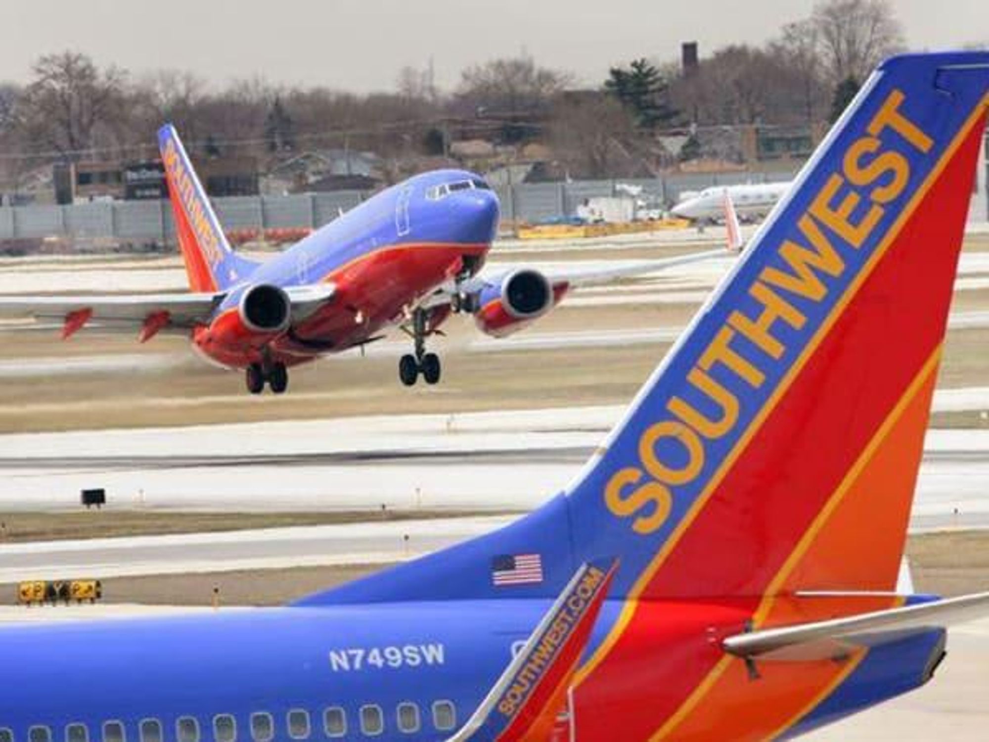 Southwest Airlines planes on runway