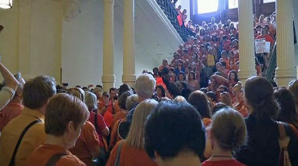 Sunday abortion rights supporters at the Capitol
