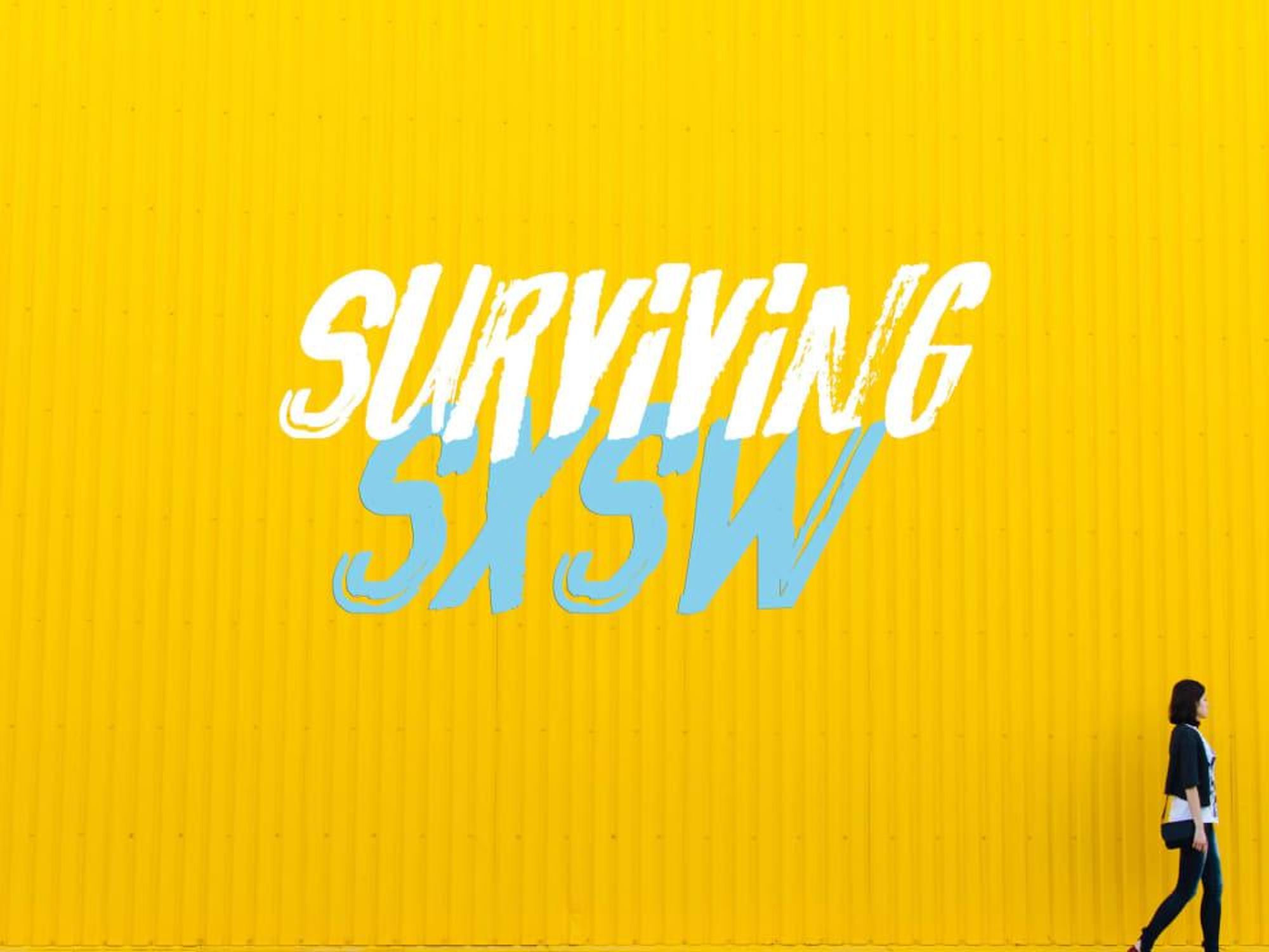 SXSW sign with woman