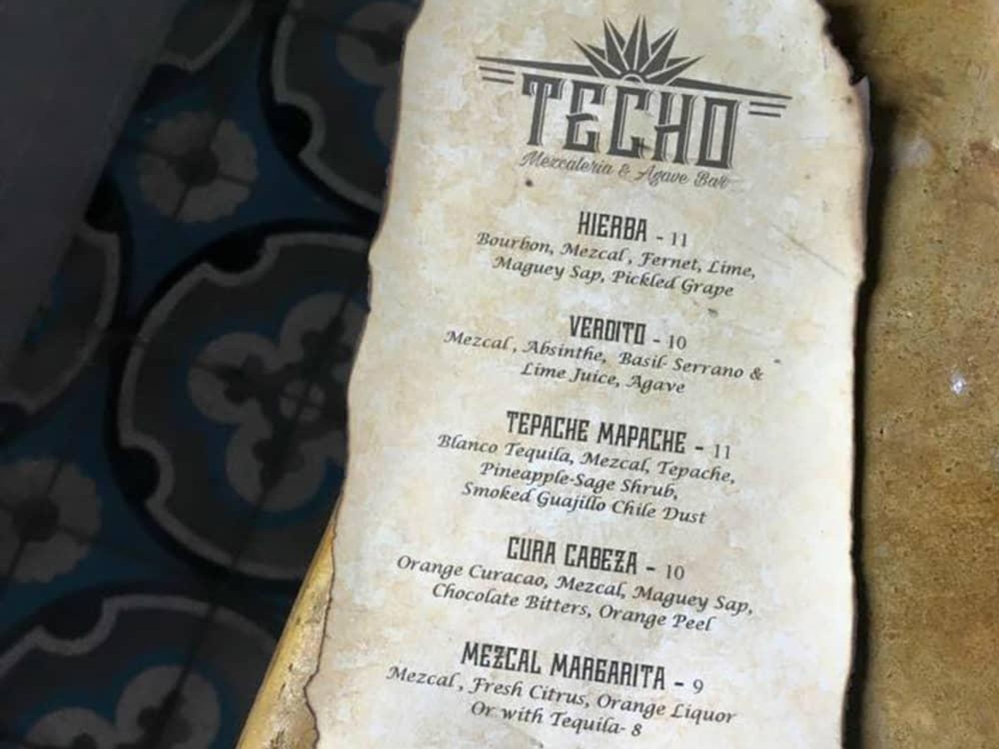 Techo Mezcaleria & Agave Bar mezcal mescal cocktail menu 2015
