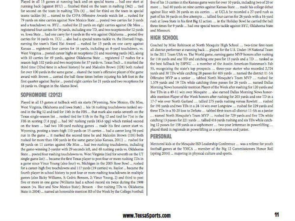 Texas Longhorns 2014 football media guide mispelling TexsaSports.com