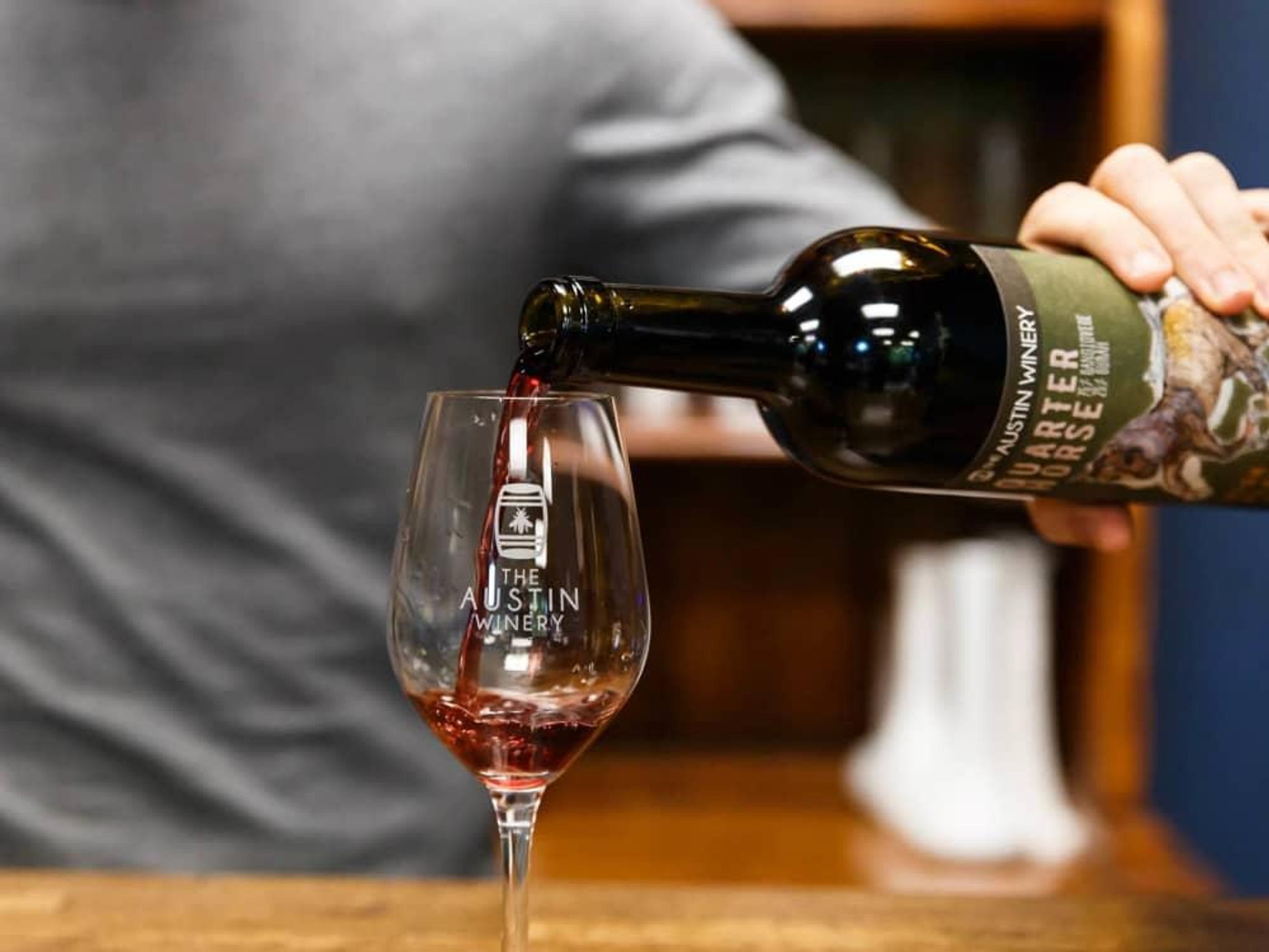 The Austin Winery Quarter Horse red blend tasting room glass