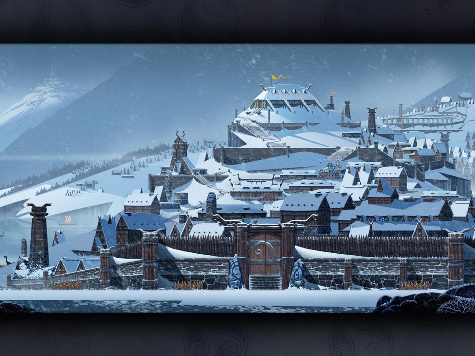 The Banner Saga by Stoic Studio video game with town and landscape