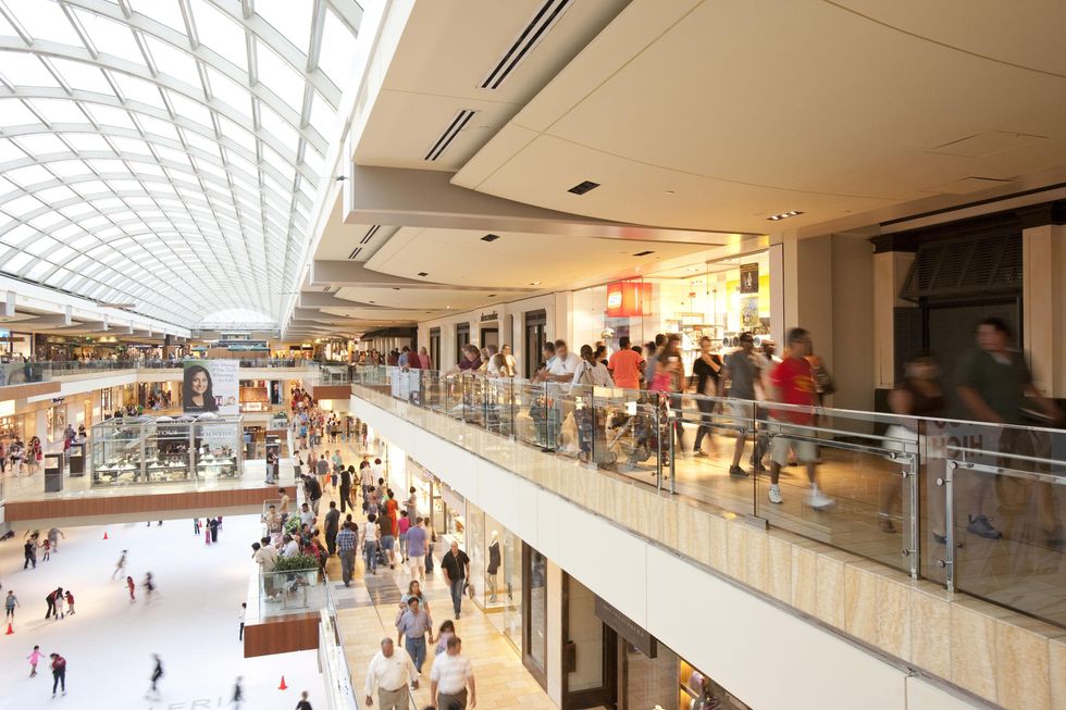 The Galleria with shoppers and a view of the ice rink