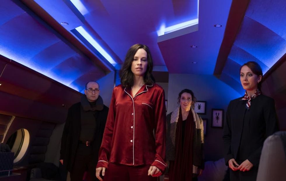 The Hunt movie review Peter (Vince Pisani), Athena (Hilary Swank), Liberty (Teri Wyble) and Kelly (Hannah Alline) in The Hunt