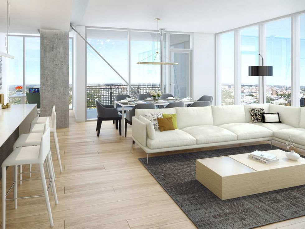 The Independent_downtown Austin condo_interior rendering_living dining room kitchen 2_2015