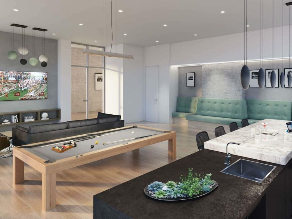 The Independent jenga tower downtown Austin 9th floor club room rendering