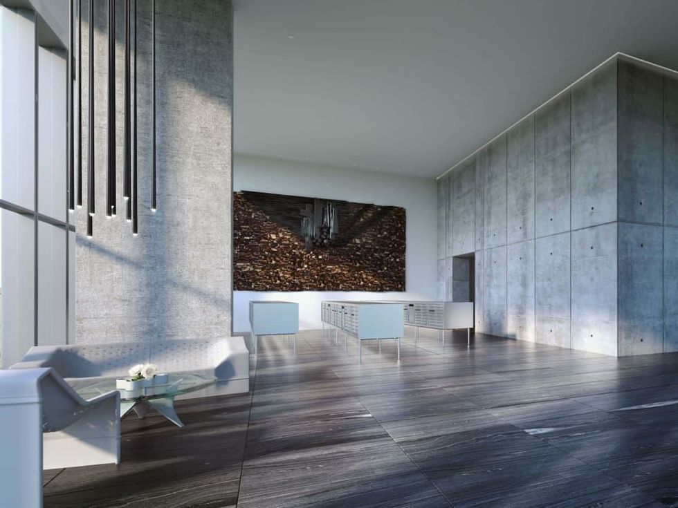 The Independent jenga tower downtown Austin lobby rendering