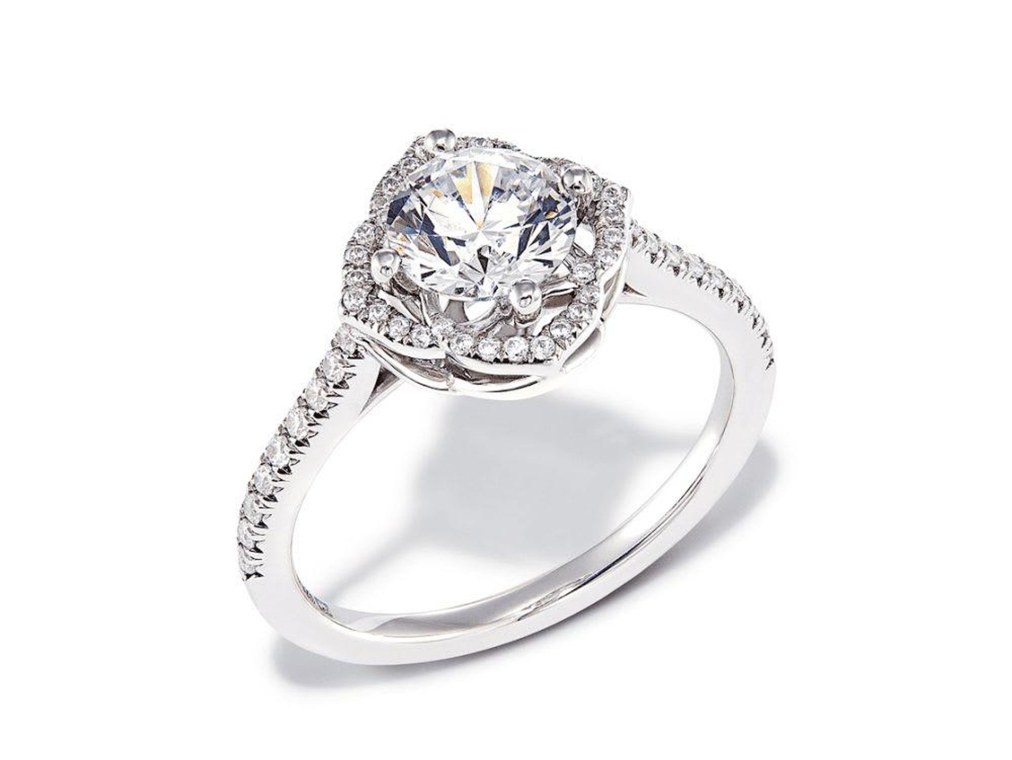 The Kendra Scott signature engagement ring in white gold.