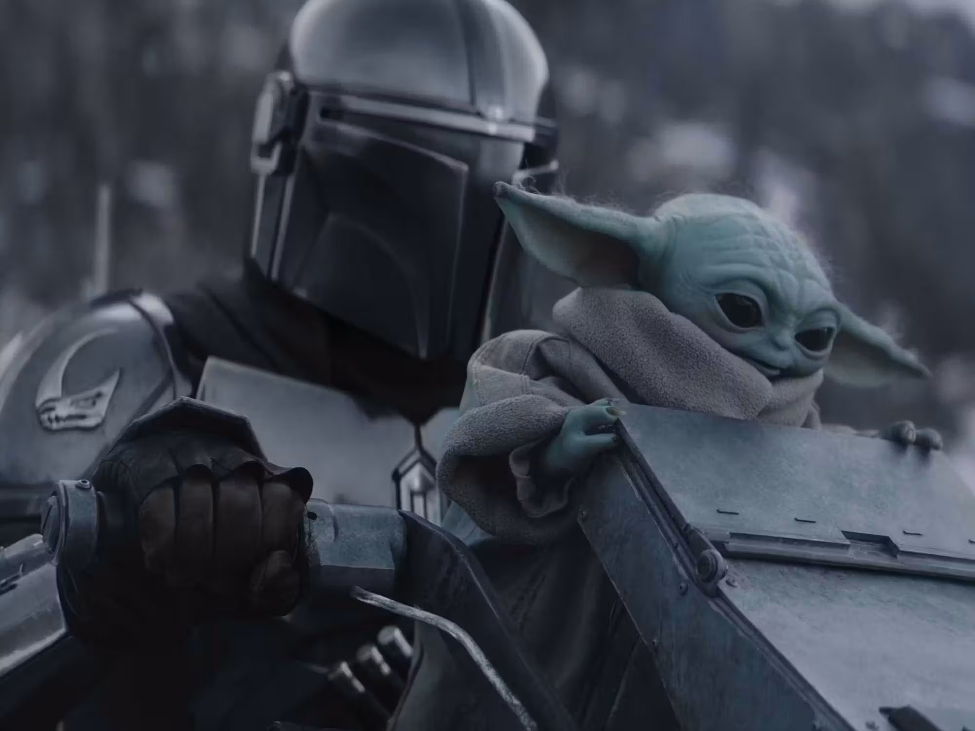 The Mandalorian (Pedro Pascal) and Grogu in The Mandalorian and Grogu