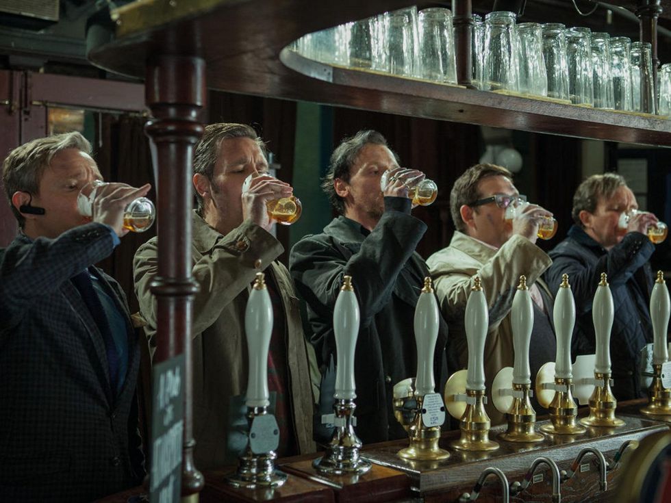 The World's End guys drinking at bar