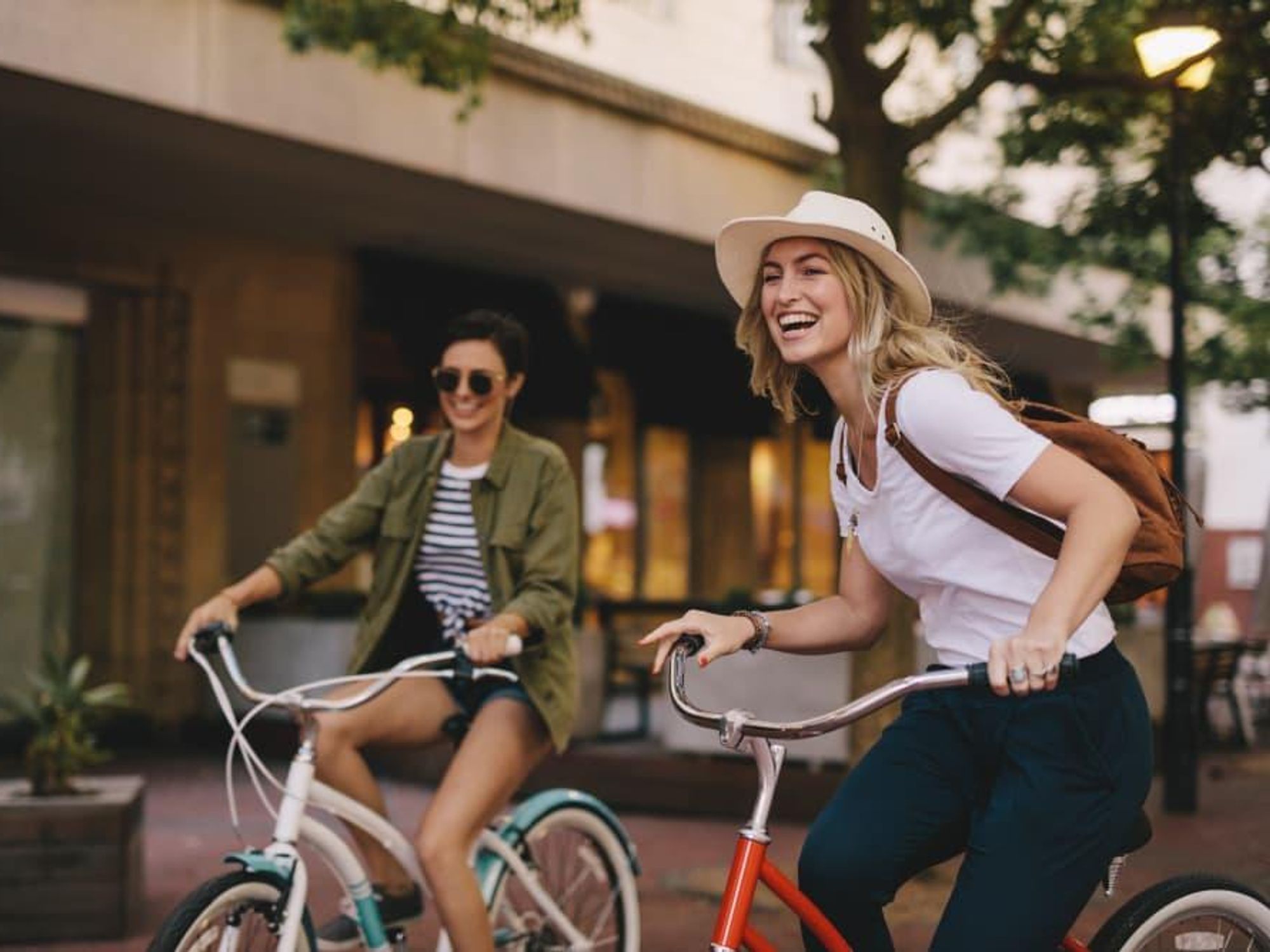 Two girls riding bikes