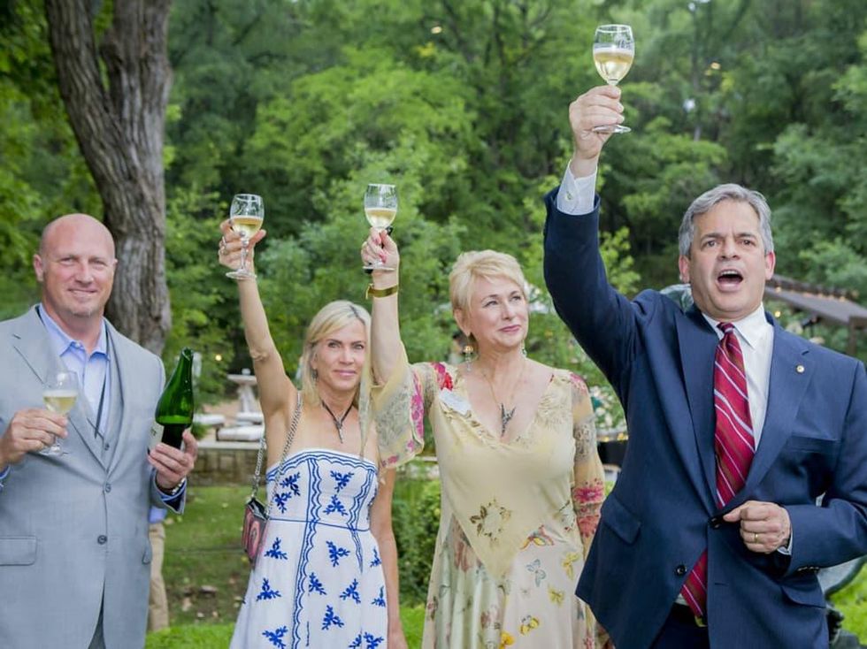 Umlauf Sculpture Garden and Museum Garden Party 2016 champagne toast Jon Gerber Leah Lee Nina Seely Mayor Steve Adler