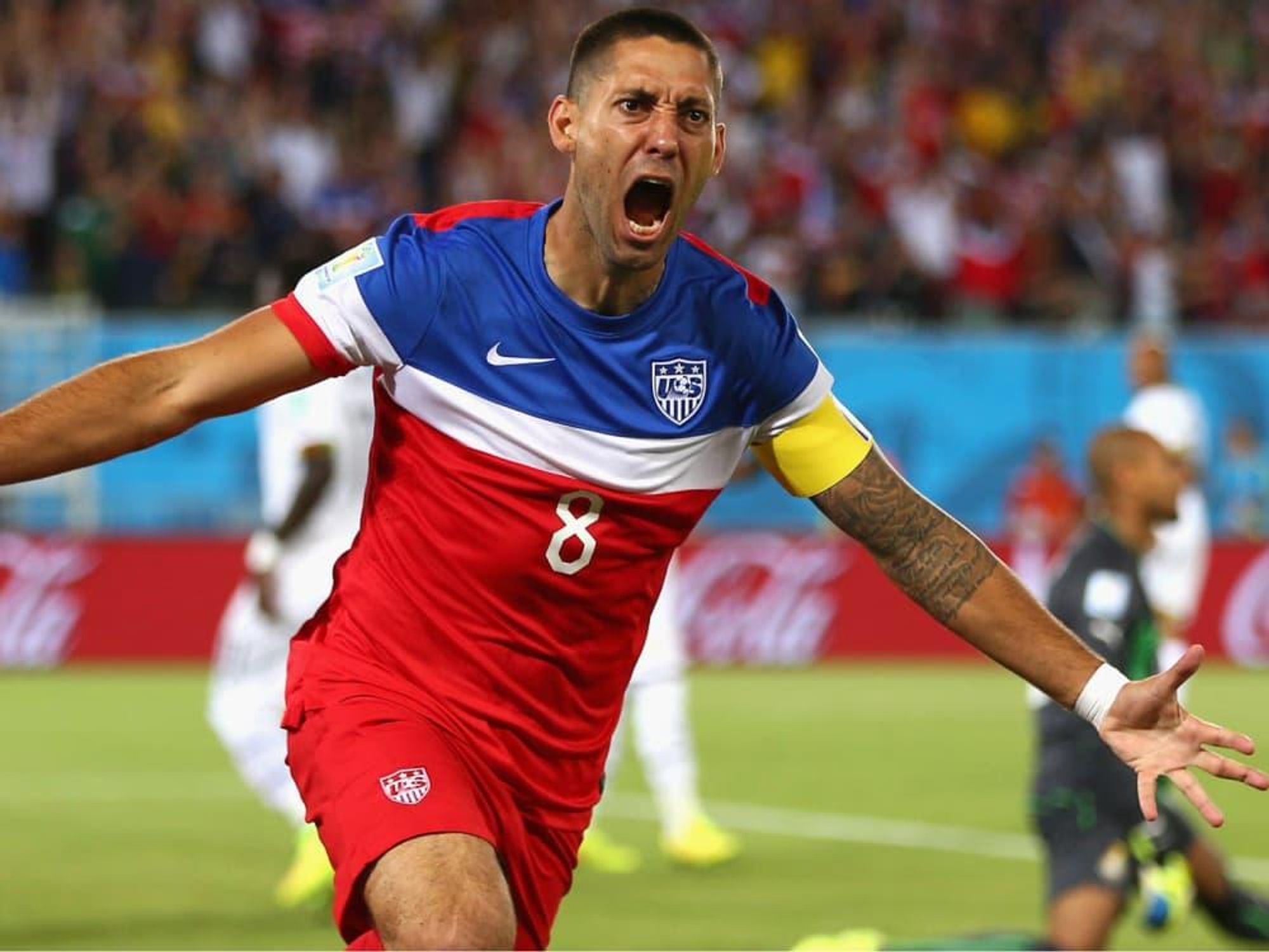 US men's national soccer team Clint Dempsey celebrating goal against Ghana in World Cup 2014